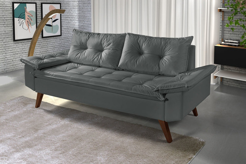 Conjunto Sofa Bariloche 2 E 3 Lugares Em Material Sintético Cor Cinza