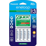 Cargador Panasonic Eneloop Rapido Con 4 Pilas Aa 100-240volt