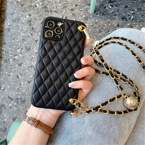 Funda De Piel Tipo Bandolera Con Cadena Metálica Para iPhone