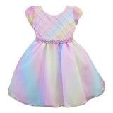 Vestido Infantil Criança Festa Arco Iris Unicornio Luxo 