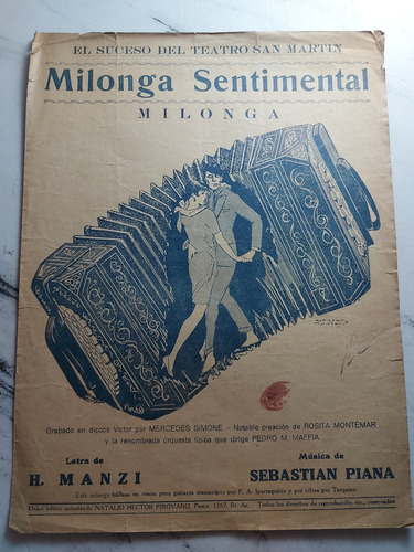 Antigua Partitura Tango. Milonga Sentimental. Ian 868