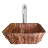 Lavabo Ovalin Cuadrado Rústico Mármol Travertino Rojo 40x40