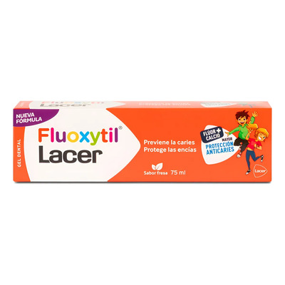 Fluoxytil Lacer, Gel Dental Infantil con Flúor y Calcio, Previene Caries y Protege Encías, Sabor Fresa, 75 ml | Envío gratis
