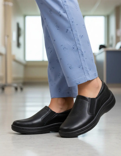 Zapato Enfermero Enfermera Resorte Ligero Clinico Negro