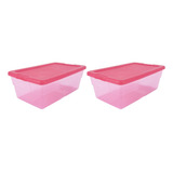 2 Cajas Contenedor Organizador Almacenamiento Zapatera Rosa