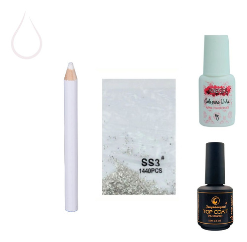 Kit Alongamento De Unhas Cola + Top Coat + Lápis Pega Strass