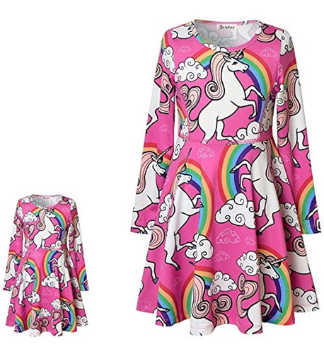 American Doll & Girl Matching Dresses Rainbow Unicorn Outfit