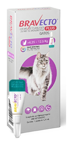 Bravecto Plus Gatos Anti Pulgas 6,25 A 12,5 Kg Transdermal