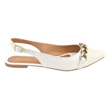 Sapatilha Feminina Corrente Mule Aberto Slingback Bico Fino