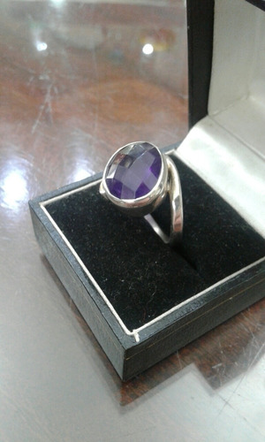 Anillo Artesanal En Plata 925 Y Amatista Facetada (278)