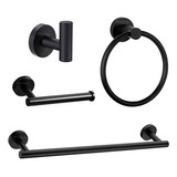 Kit De Accesorios Baño Acero Inoxidable Negro Premium Set X4