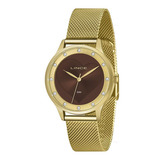 Relógio Feminino Lince Lrg4725l M1kx Dourado Fundo Marrom