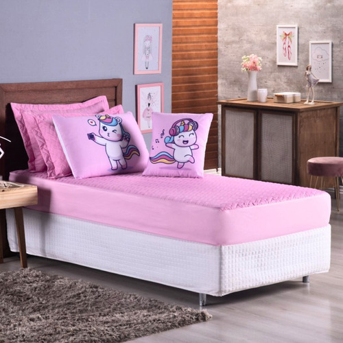 Kit Colcha Solteiro 5 Pçs Matelado Quarto Menina Barbie Rosa