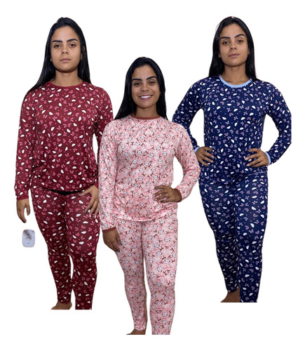 Pijama De Frio Feminino Longo Tecido Super Confortável