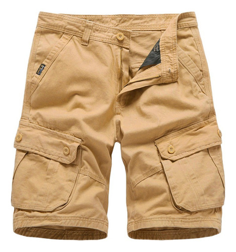 Pantalones Cortos Tipo Cargo Para Hombre, 100% Algodón, Bols