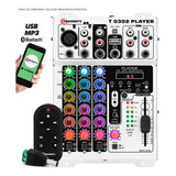 Mesa De Som 3 Canais Player Multicolor T0302 Mixer Taramps T 0302 Equalizador Mp3 Usb Fm Bluetooth 72 Efeitos Rgb Led 12v