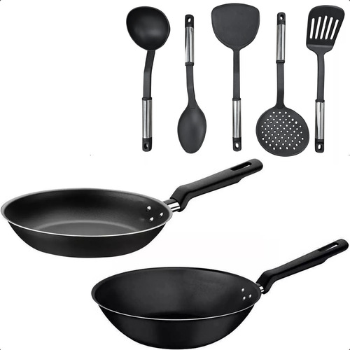 Set Bateria De Cocina Con Utensilios Antiadherente 