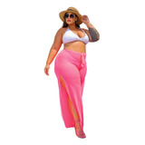 Saida De Praia Plus Size Calca Pantalona Com Fenda 