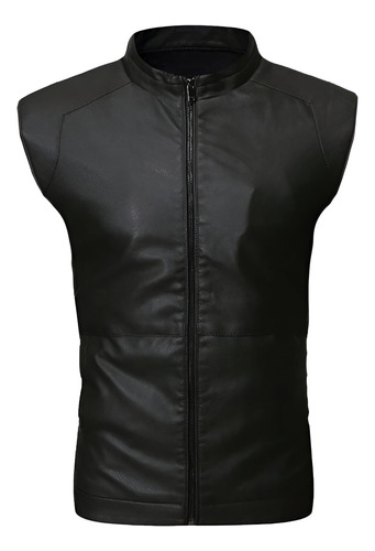 Chaleco De Piel Rockero Hombre Estilo Motociclista Slim C4