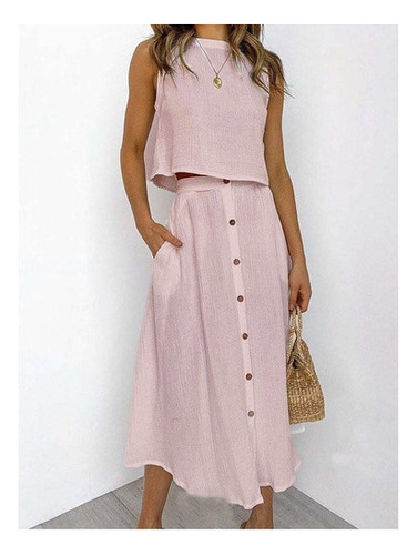 Vestido Conjunto De Dos Piezas De Damas Casual De Lino