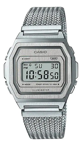 Reloj Casio Vintage Premium Mujer A1000ma-7vt Color De La Correa Plateado Color Del Bisel Plateado