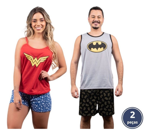 Kit 2 Pijama Casal Estampado Temático Netflix Super Herói