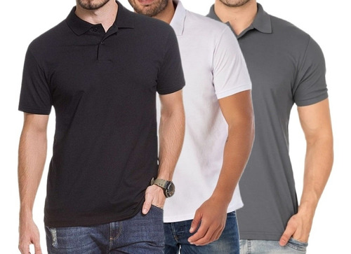 Kit 3 Camisetas Polo Piquet Masculina Básica Coloridas Lisa 