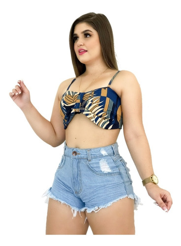 Shorts Jeans Feminino Cintura Alta Destroyed Estilo Anitta