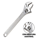 Chave Inglesa Ajustável 8 Pol 200 Mm Aço Crv Cromada