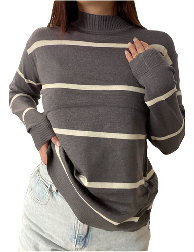 Sweater Polera Oversize Bremer Suave Rayado Mujer
