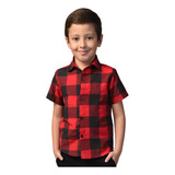 Camisa Masculina Xadrez Infantil Manga Curta Vermelha 1 A 10