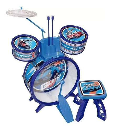 Mini Bateria Infantil Hotwheels Tambor Baquetas Pedal