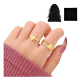 Set Anillo Conjunto Aleación Ajustable Corazón Oro Negro 2pz