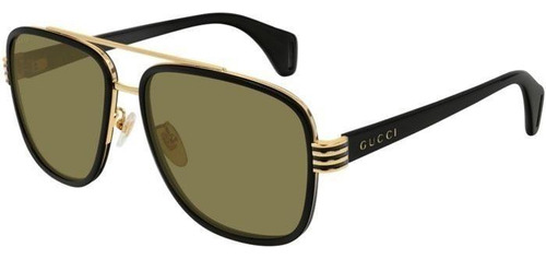 Gucci Gg0448s 002 Aviator Negro Cafe Ambar Acetato