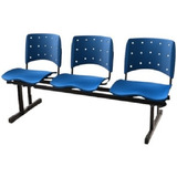 Cadeira Longarina Plástica 03 Lugares - Cor Azul 
