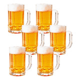 6 Un. Caneca De Chopp Cerveja 400ml Vidro Grosso Sublimação Cor Transparente Liso