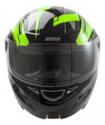 Casco Rebatible Hawk Rs5 D / Visor Verde Fluo En Moto 46