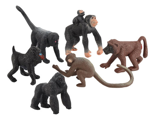 6 Peças Estatueta De Chimpanzé Realista Brinquedo