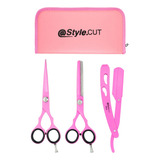 Style.cut Set Rosa Tijera Corte + Pulir + Navajin Estuche 3c