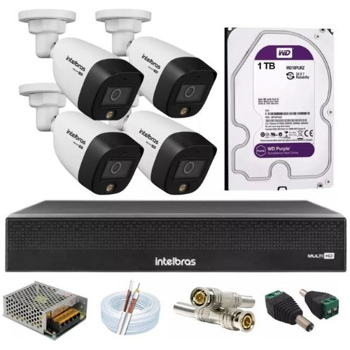 Kit Intelbras 4 Cam. 1220b Full Color Dvr 4ch 1tb Purple