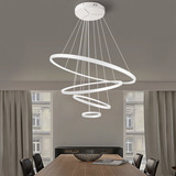 Luminária De Teto Lustre Pendente 4 Anéis Arcos Argolas Pé Direito Alto Duplo Escadas 3m De Cabo Sala Cor Branco Moderno Luz Branco Neutro 4500k Bivolt 110v 220v