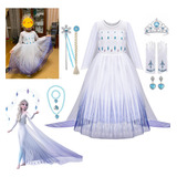 #11pcs Vestido De Halloween De Elsa Queen Blue Bling Snow