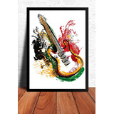 Poster Cuadro Guitarra Aqua Electrica Marco Negro 33x48cm