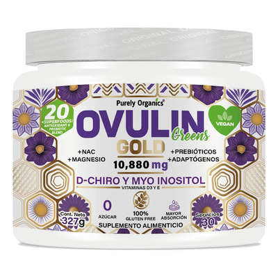 Ovulin Gold | Suplemento 40 en 1 Inositol, NAC, Zinc, Vitamina D3 | Para Apoyar Balance Femenino Con 18 Superfoods, Antioxidantes, Maca Roja y Prebióticos | 30 Servicios | Purely Organics | Meses sin interés