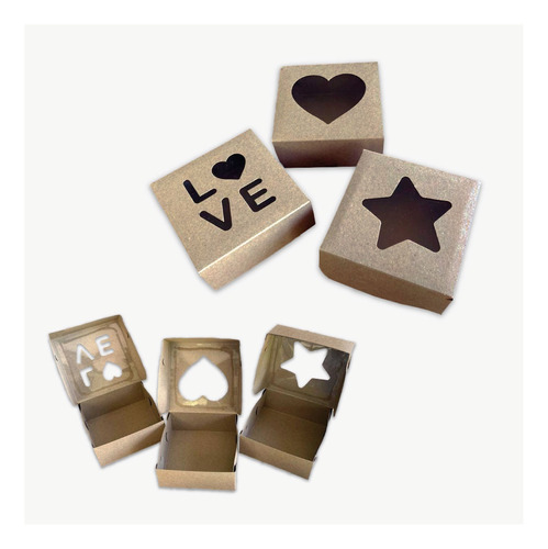 Combo Cajas Caladas Love Corazón Estrella C/ Visor Kraft X25