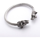 Bracelete Viking Cabeça De Lobo De Aço Torcido