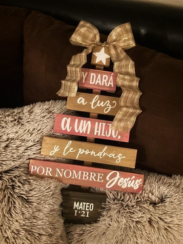 Navidad Decoración Cuadro De Madera Forma De Pino Color Rosa