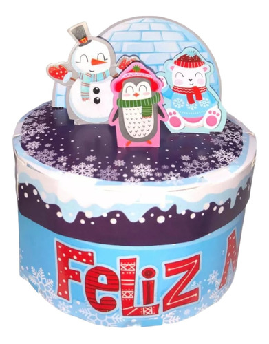 Caja Para Regalo Con Figuras Navideñas Feliz Navidad Hielo