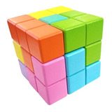 Cubo De Madera Encastrable Didáctico Montessori Puzzle 3d Color De La Estructura Multicolor