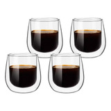 Set 4 Tazas Vidrio Doble Pared Expreso 80 Ml Simplit